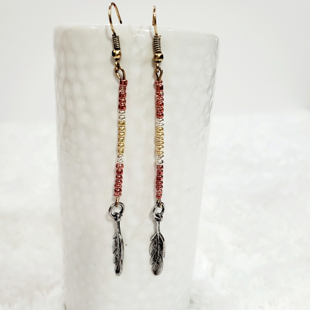 2/$10 Boho Earrings Feather Charm Silver/Gld